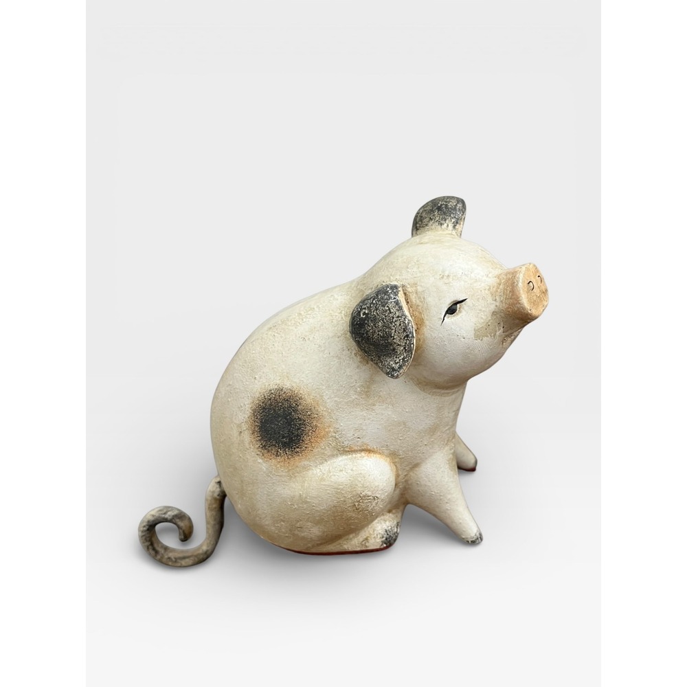 Seasons Cannon Spotted Pig Figurine Rustic‎ Farmhouse Decor 6" Stocking Shelf